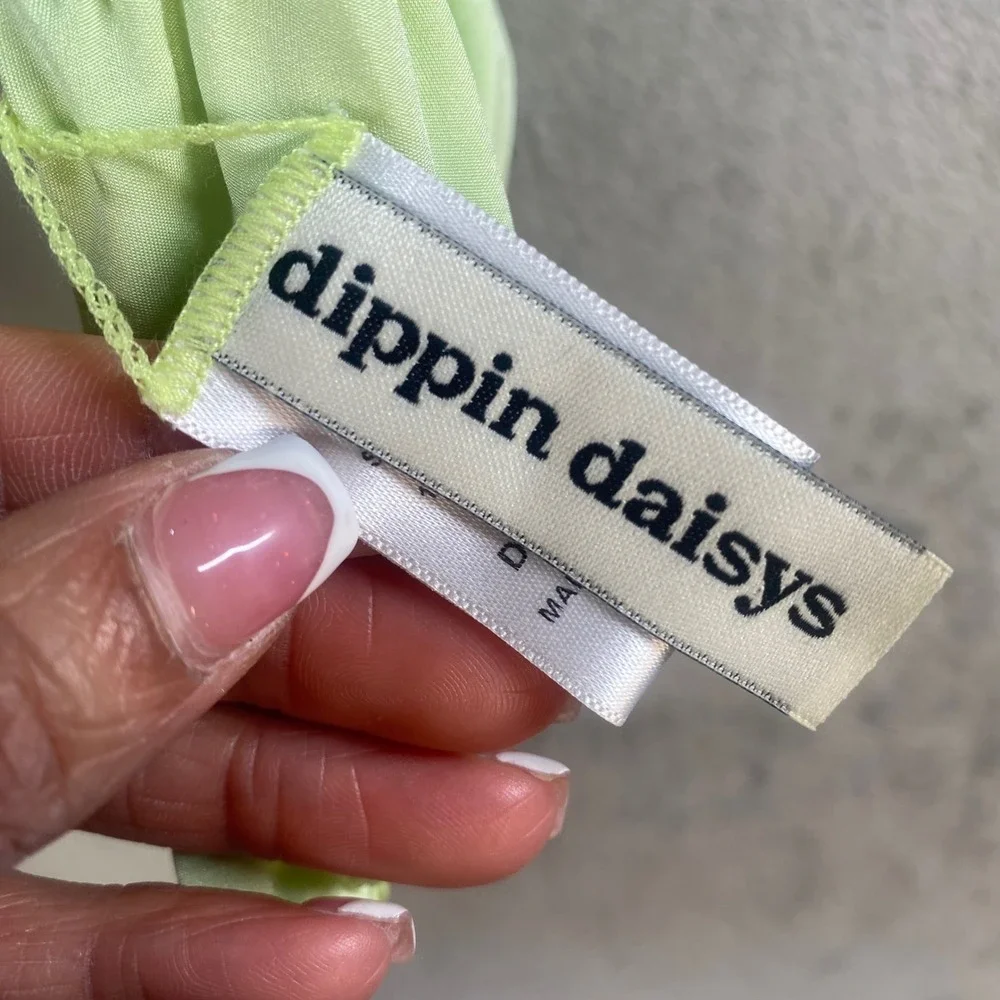 Dippin Daisys Bandeau Bikini Top Large Lime Green Ruched Front‎ Tie Y2k Beach